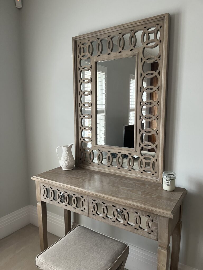 Acrylic surface vanity organiser with makeup and perfume trays