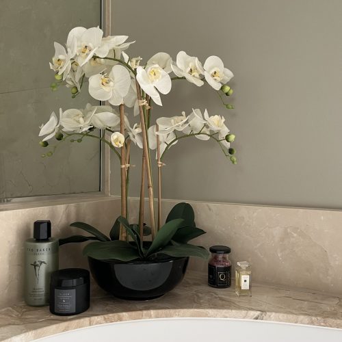 Tidy organised bathroom countertop