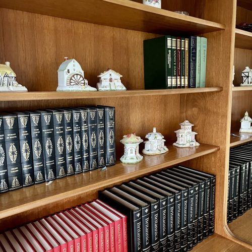 Organised bookshelves with neatly arranged colourful books